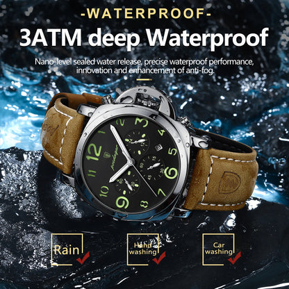 POEDAGAR Luxury Military Watch For Men Waterproof Luminous Date Chronograph Man Watch Sports Casual Leather Men's Quartz Watches