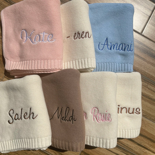 Baby Blanket,Personalized Embroidered Name,Stroller Blanket,Newborn Baby Gift ,Soft Breathable Cotton Knit, Baby Shower Gift