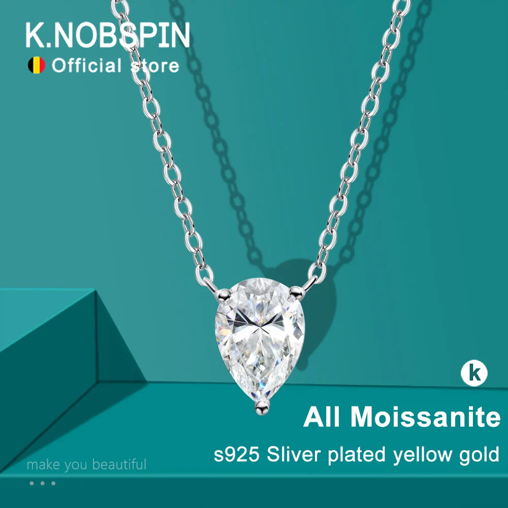 KNOBSPIN Pear Moissanite Pandent Necklace GRA Certified 7*10mm Diamond s925 Silver 18k Dainty Solitaire Necklaces for Women Gift