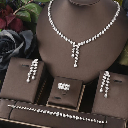 JaneKelly Luxury Big4 pcs Jewelry Set With Cubic Zirconia for Women Bridal Party Wedding Accessories indina Saudi Arabic Dubai