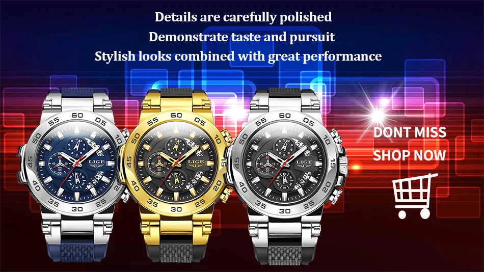 LIGE Casual Sport Quartz Man Watch Outdoor Fashion Silicone Watches for Men Waterproof Luminous Date Military Wristwatches Reloj