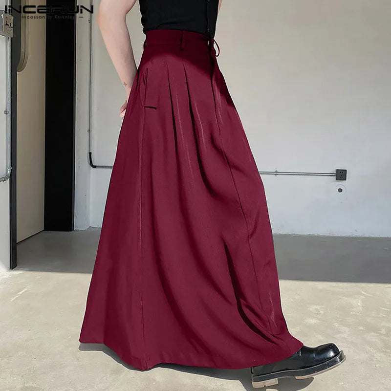 Casual Fashion Style New Men's Trousers INCERUN Solid Color Simple Pantalons Hot Sale All-match Wide Leg Skirts Pants S-5XL 2023