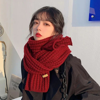 【Buy 1 Get 2】Couple Scarf Thickened Thermal Wool Knitting INS Korean Knit Thick Scarves Women Men Unisex Solid All-Match Scarves