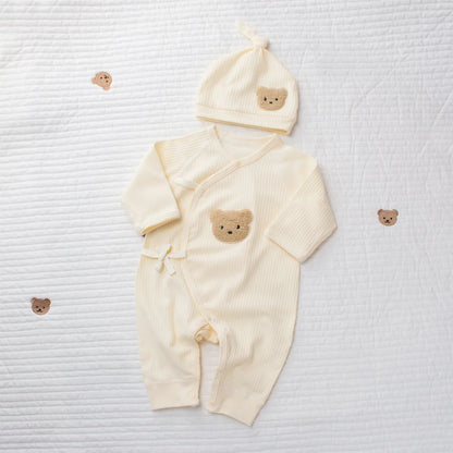 Custom Clothing For Boys And Girls Soft Long Sleeved Jumpsuits With Custom Names Embroidered Teddy Bear Newborn Bottomed Pajamas