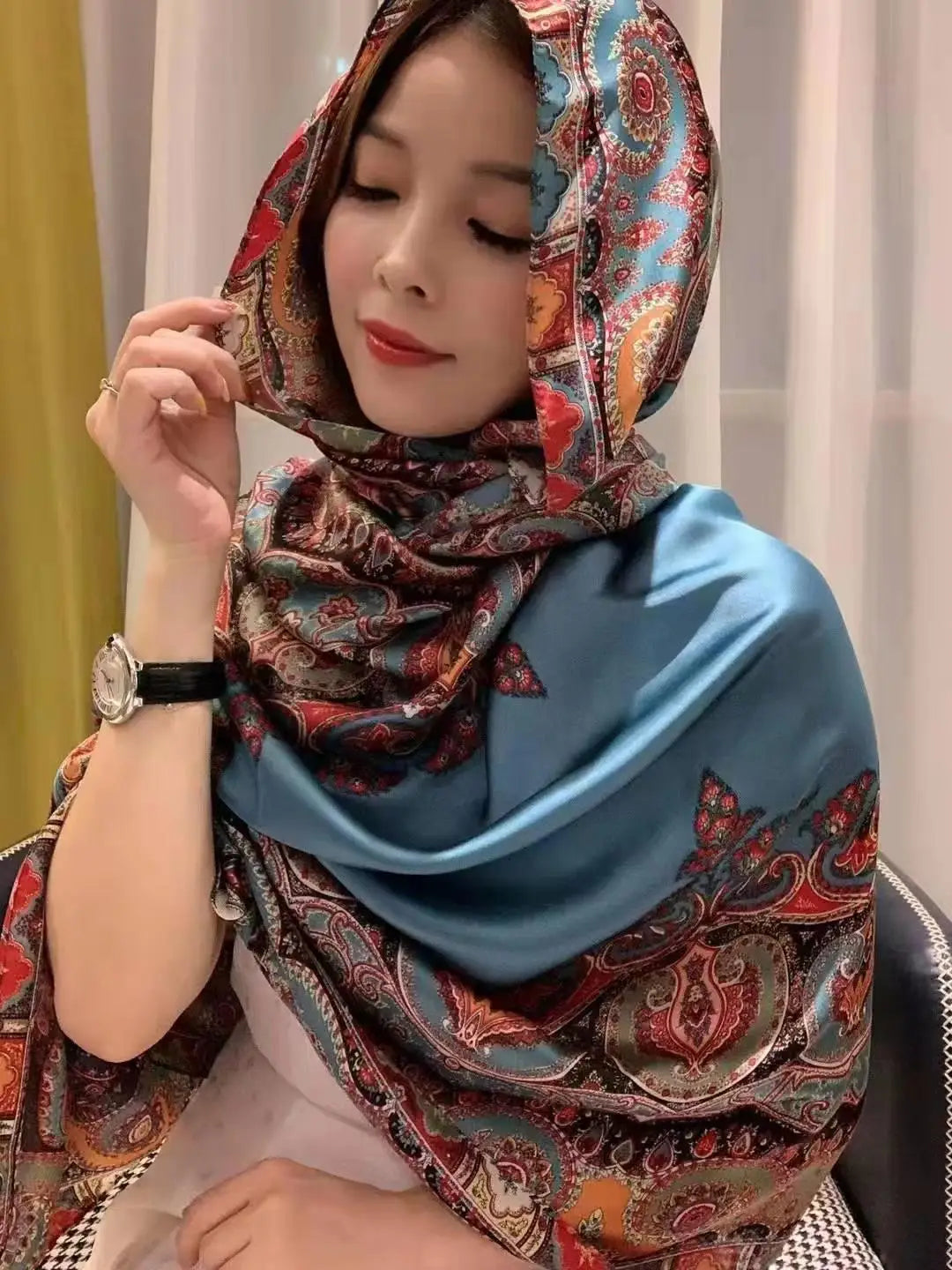 Spring Scarf Women's Luxury Design Scarf Silk Smooth Scarf Soft Muslim Headband Shawl Beach 90x180cm