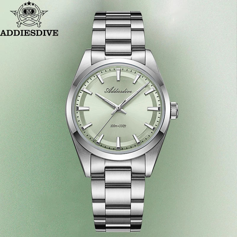 ADDIESDIVE 36mm Luxury Man Watch VH31 BGW9 Super Luminous 316L Stainless Steel Bubble Mirror Glass 100m Waterproof Quartz Watch