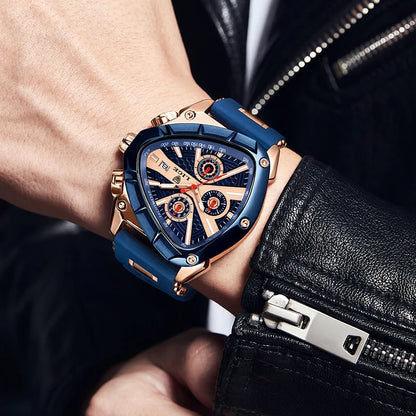 LIGE Luxury Fashion Quartz Man Watch Silicone Strap Irregular Triangle Creative Waterproof Luminous Wristwatch for Men Auto Date