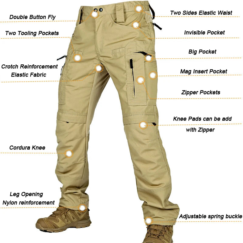 Men's Military Tactics P40 Pants Multi-pocket Zipper Elastic Waist Trousers Men Outdoor Sports Rock Climbing and Hunting Pants