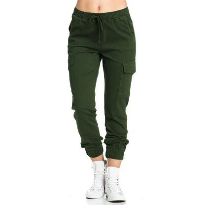 Women Cargo Pants Summer Female Loose Elastic Drawstring Pocket Solid Pencil Trousers ZYX-1170