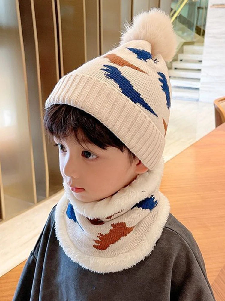 2024 New Kids Winter Beanie Hat Scarf Set Fleece Lined Hat Woolen Scarf Warm Knit Thick Hat For Boys Girls 2-8Y Hat Scarf Set