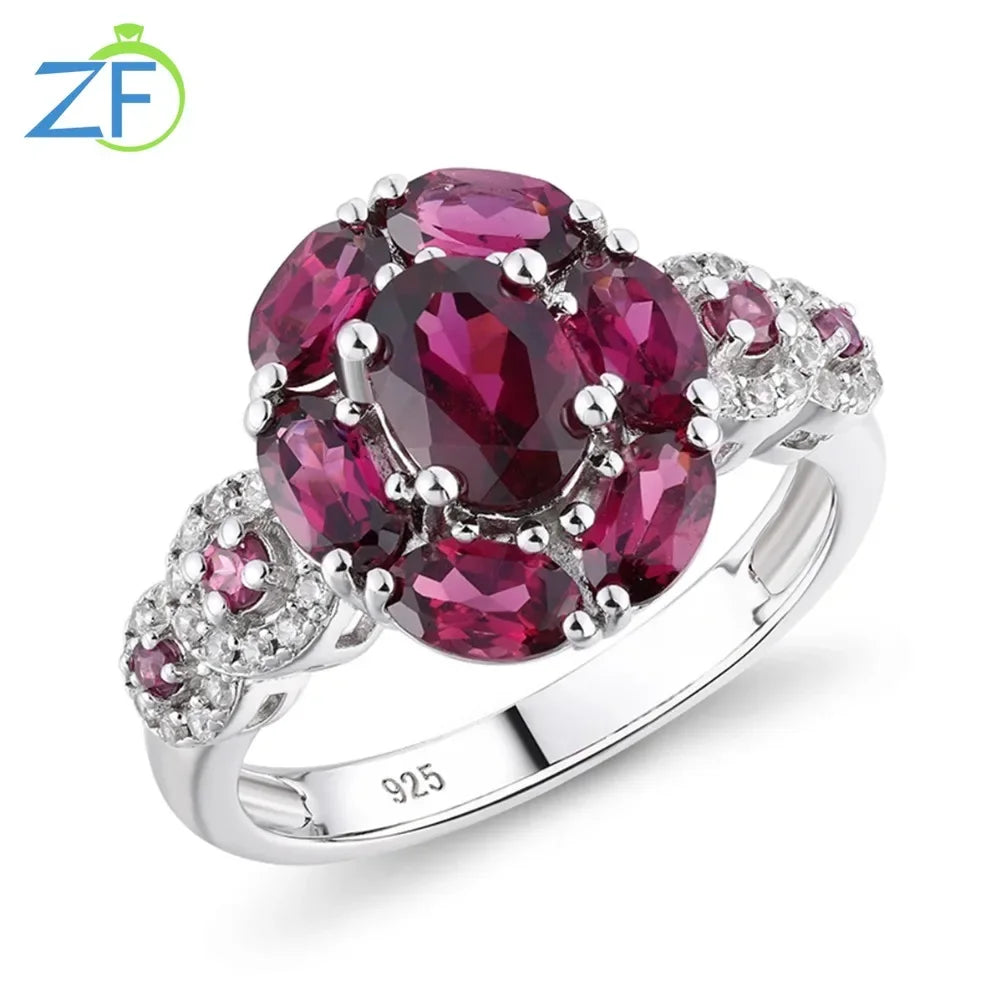 GZ ZONGFA Genuine 925 Sterling Silver for Women Ring 3 Carats Natural Purple Garnet Gemstone Flower Ring Gift Fine Jewelry