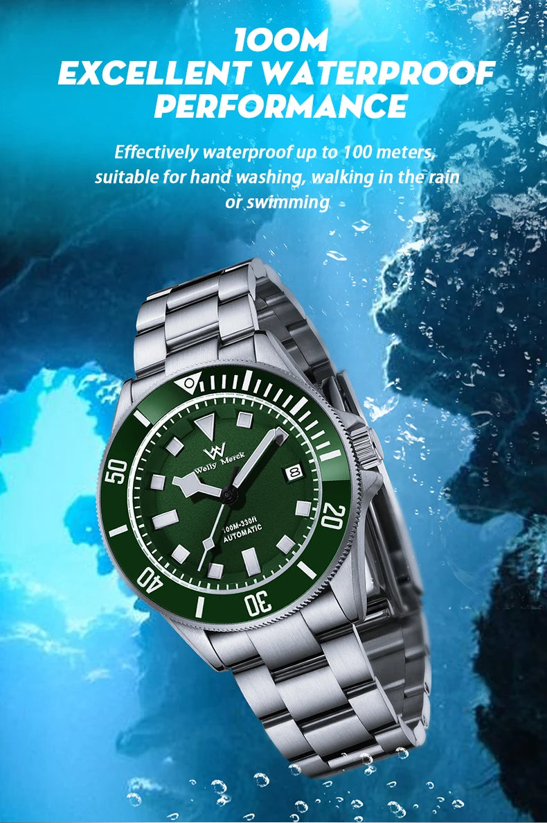 WM Watch Welly Merck Automatic Mechanical Watches Men 100M Water Resistant Sapphire Luminous Diver Dive Man Watch Miyota WM085