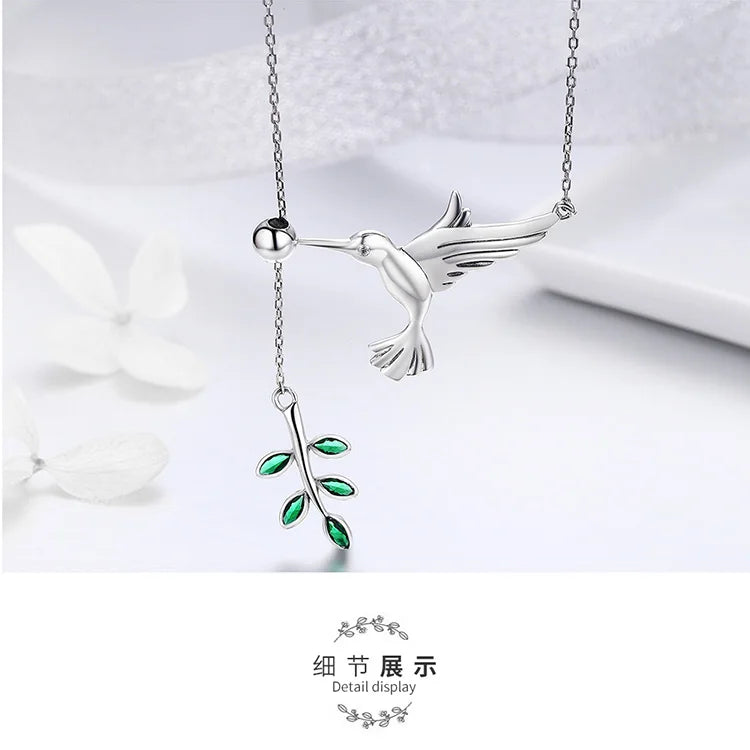 WOSTU High Quality 925 Sterling Silver Hummingbirds Birds Pendant Necklace For Women Luxury Brand Jewelry Gift CQN217