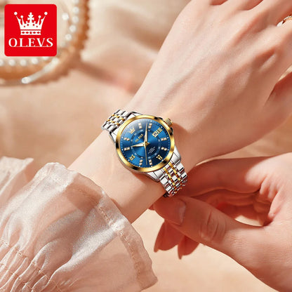 OLEVS Women's Watches Elegant Fashion Original Quartz Wrstwatch Diamond Scale Waterproof Luminous Date Trend Watch for Lady Gift