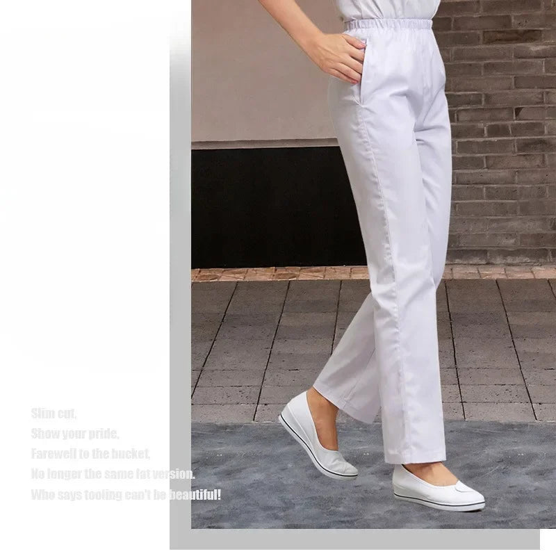 2024 Plus Size Work Pants Comfort Elasticated Waist Doctor Pants Women White Pink Blue Nurse Dress Nurse Pants