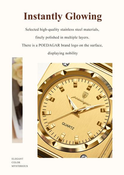 POEDAGAR Luxury Elegant Square Ladies Watch Waterproof Luminous Watch for Woman Stainless Steel Quartz Women's Watches Reloj+box