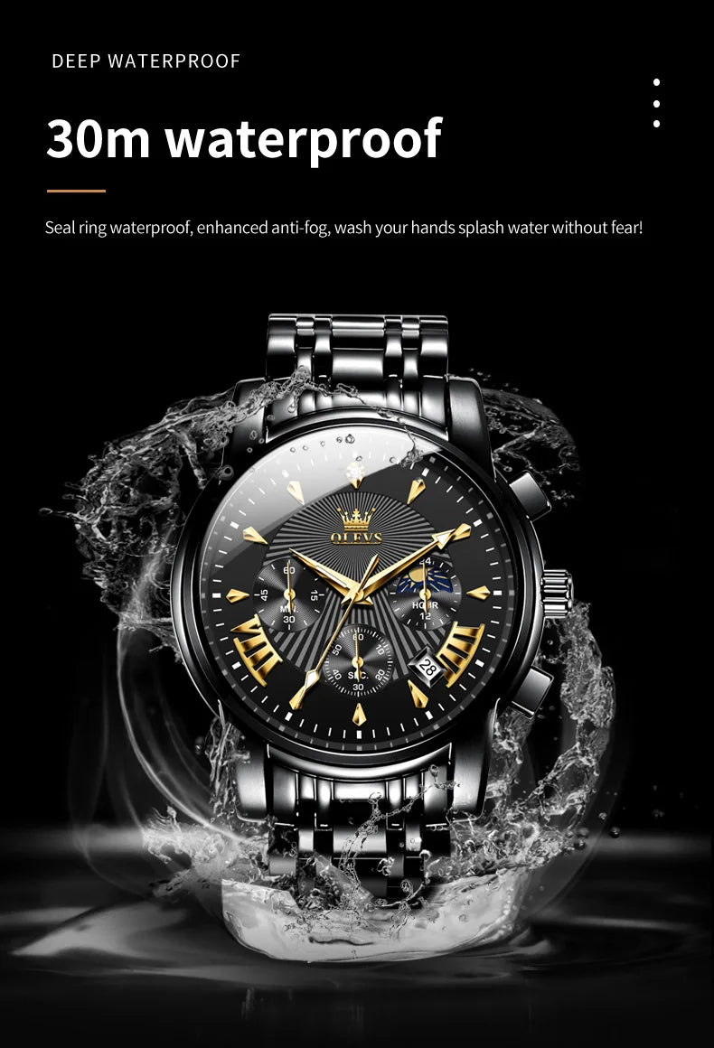 OLEVS NEW Luxury Brand Quartz Watch For Men Stainless Steel 30M Waterproof Men Wristwatches Chronograph Business Man Watch 2892