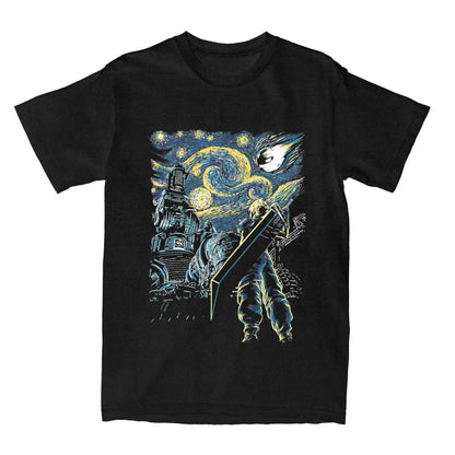 Man T Shirt FF7 Starry Night Final Fantasy VII Remake Cloud Strife T-Shirts Hip Hop Summer Tees Y2K Loose Pure Cotton Clothing