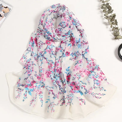 New Spring Summer Fashion Women Floral Printing Beach Silk Scarf Shawls Female All-match Sunscreen Thin Yarn Soft Beach Scarf