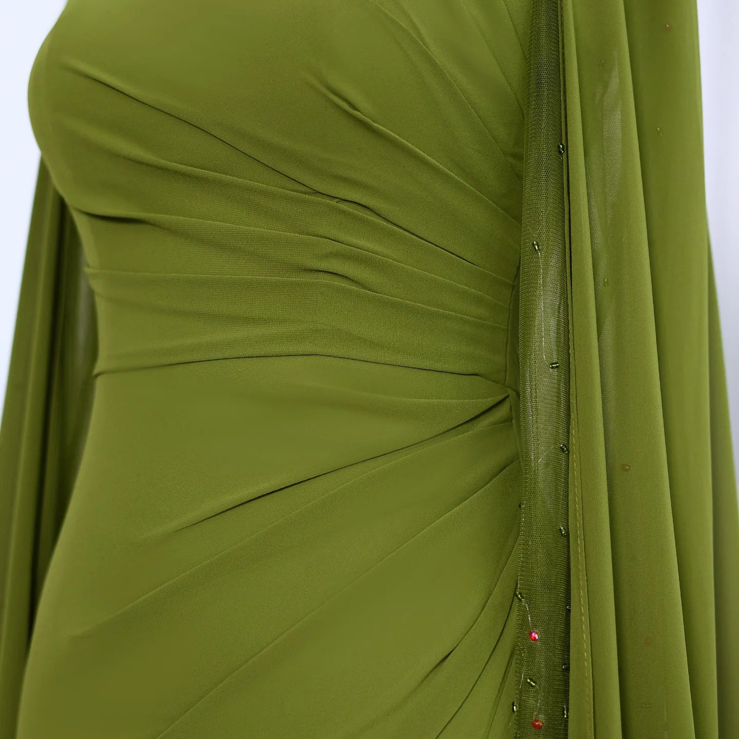 Sharon Said Custom Made Asymmetrical Sage Green Chiffon Arabic Evening Dress with Cape Sleeve For Women Wedding SF051 Customized