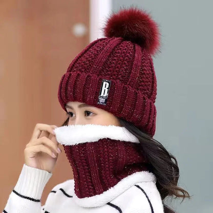 Warm Winter Skullies Beanies Knitted Hat Women Brand High Quality Winter Women Ball Ski Wool Fur Hat Pompoms Hats Knitted Scarf