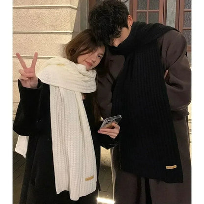 【Buy 1 Get 2】Couple Scarf Thickened Thermal Wool Knitting INS Korean Knit Thick Scarves Women Men Unisex Solid All-Match Scarves