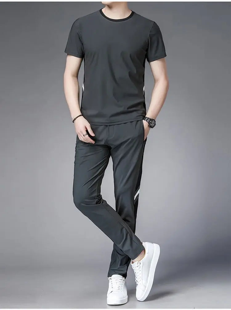 Men's Top Pants Sets Fashion Sports Suits Kpop Sweatpants Xl Clothing Cool No Logo Man T Shirt Polyester Slim Fit Chic Tracksuit