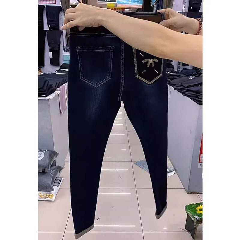 Spring Autumn Vintage Women Jeans New Pencil Denim Pants High Waist Slimming Design Sense With Elastic Small Feet Pants Female