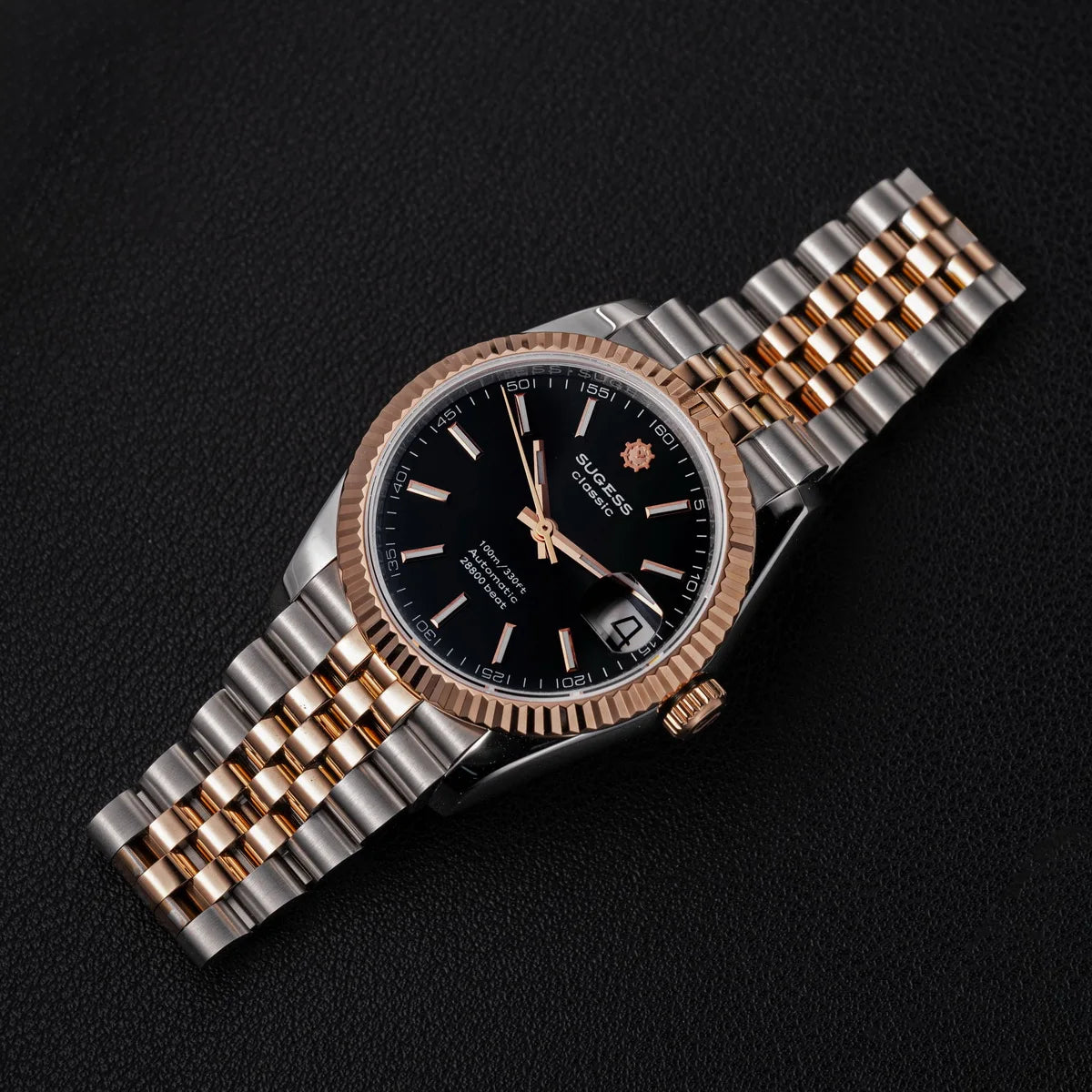 Sugess 36mm Man Watch Automatic ST2130 Movement Retro Mechanical Wristwatches Sapphire Crystal RoseGold Case President Bracelet