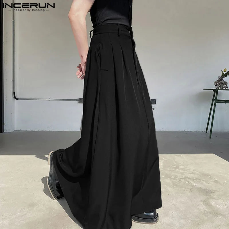 Casual Fashion Style New Men's Trousers INCERUN Solid Color Simple Pantalons Hot Sale All-match Wide Leg Skirts Pants S-5XL 2023