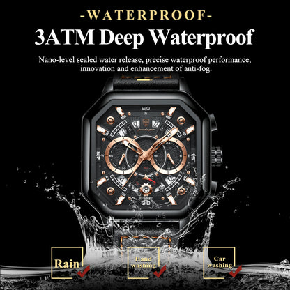 POEDAGAR Luxury Chronograph Square Man Watch Waterproof Luminous Date Men Watch Sports Leather Men's Watches Quartz Reloj Hombre