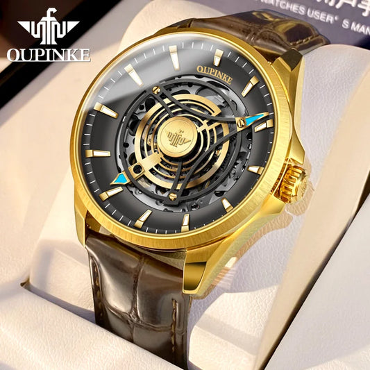 OUPINKE 3206 Automatic Men's Watches Fashion Hollow Skeleton Luxury Original Mechanical Wristwatch Top Sapphire Mirror Man Watch