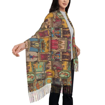 Printed The Major Arcana Of Tarot Vintage Patchwork Scarf Men Women Winter Fall Warm Scarves Occult Witch Spiritual Shawl Wrap