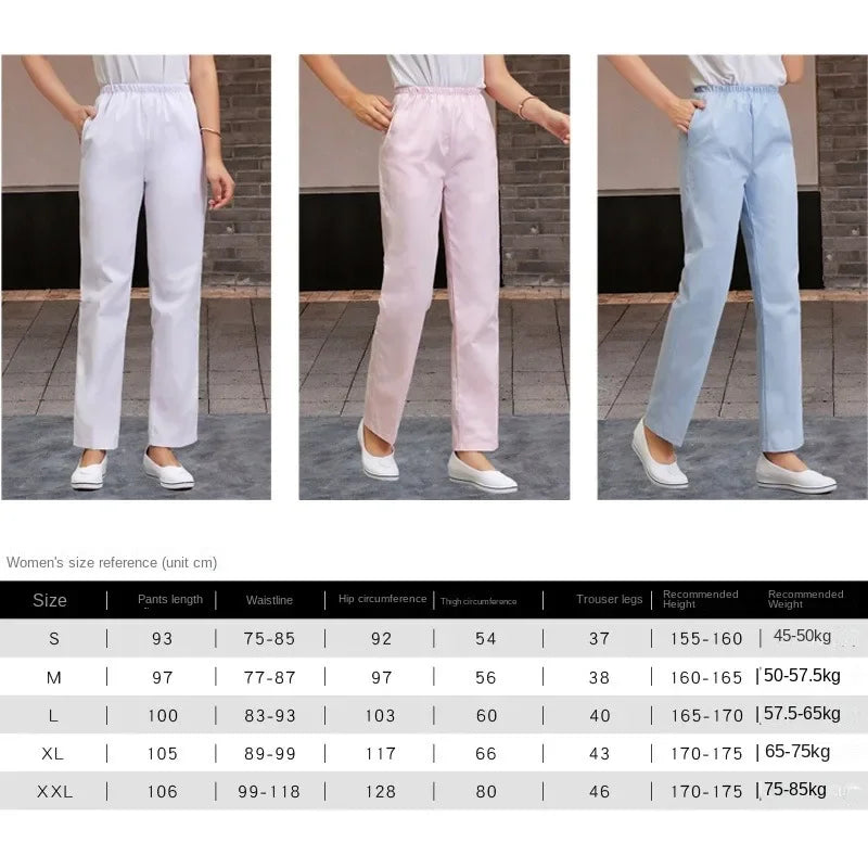 2024 Plus Size Work Pants Comfort Elasticated Waist Doctor Pants Women White Pink Blue Nurse Dress Nurse Pants