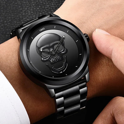 LIGE Top Brand 3D Skull Man Watch Fashion Creative Stainless Steel Quartz Watchs for Men Fashion Business Waterproof Male Clocks