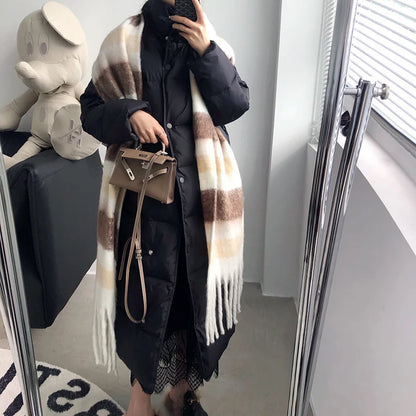 2023 Winter Plaid Cashmere Scarf Fall Shawl Korean Style Gradient Scarves Blanket Scarf without Tag