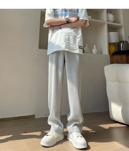 Summer Pleated Pants Men Oversized Fashion Casual Ice Silk Pants Men Streetwear Hip Hop Loose Wide Leg Pants Mens Trousers S-2XL