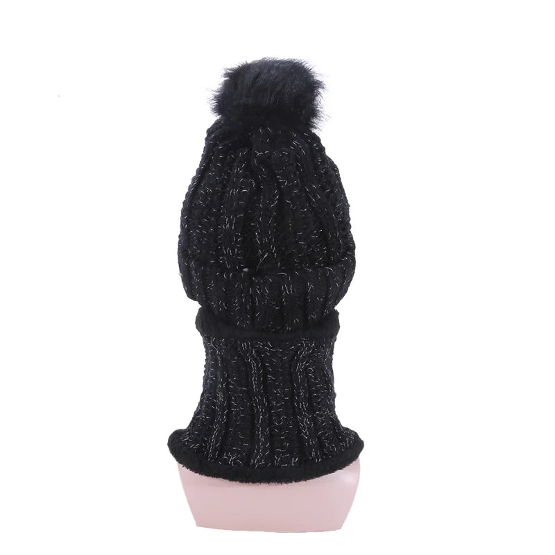 Warm Winter Skullies Beanies Knitted Hat Women Brand High Quality Winter Women Ball Ski Wool Fur Hat Pompoms Hats Knitted Scarf