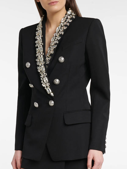 LGRQ Solid Spliced Diamonds Casual Elegant Blazers Women V Neck Long Sleeve Patchwork Button Blazer Female Fashion Style 19Z2567