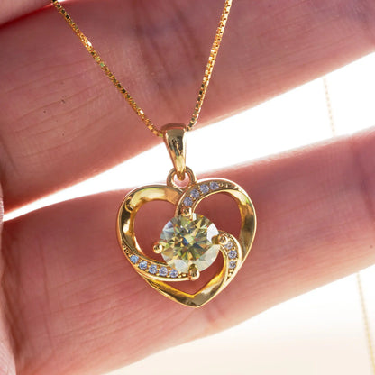 Gold Plated 1CT Moissanite Pendant Necklace For Women Classic Heart Pendant Wedding Jewelry 925 Sterling Silver GRA Moissanite