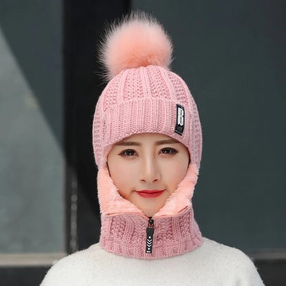 Winter Women's Knitted Caps Plush Pullover Earmuff Bib Cap For Warmth Bonnet Hivers Femme Strickmütze Pompom Fur Warm Hat