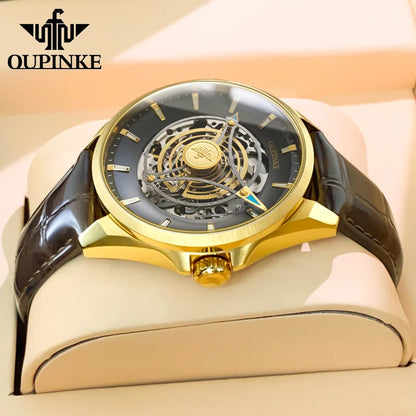 OUPINKE 3206 Automatic Men's Watches Fashion Hollow Skeleton Luxury Original Mechanical Wristwatch Top Sapphire Mirror Man Watch