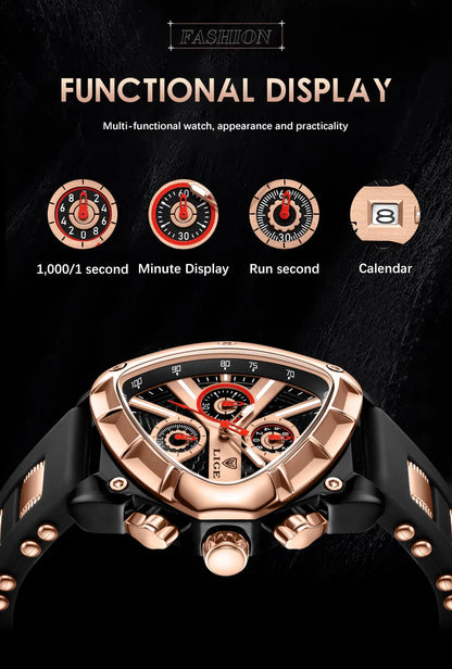 LIGE Luxury Fashion Quartz Man Watch Silicone Strap Irregular Triangle Creative Waterproof Luminous Wristwatch for Men Auto Date