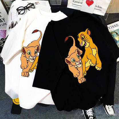 The Lion King Print Women's T-shirt Ulzzang Harajuku Man T-shirt Summer New Oversize Loose Casual Tops Y2k Streetwear