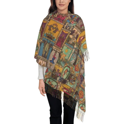 Printed The Major Arcana Of Tarot Vintage Patchwork Scarf Men Women Winter Fall Warm Scarves Occult Witch Spiritual Shawl Wrap