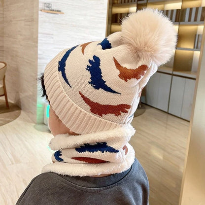 2024 New Kids Winter Beanie Hat Scarf Set Fleece Lined Hat Woolen Scarf Warm Knit Thick Hat For Boys Girls 2-8Y Hat Scarf Set