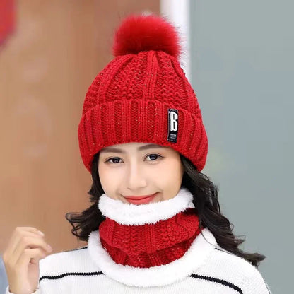 Warm Winter Skullies Beanies Knitted Hat Women Brand High Quality Winter Women Ball Ski Wool Fur Hat Pompoms Hats Knitted Scarf