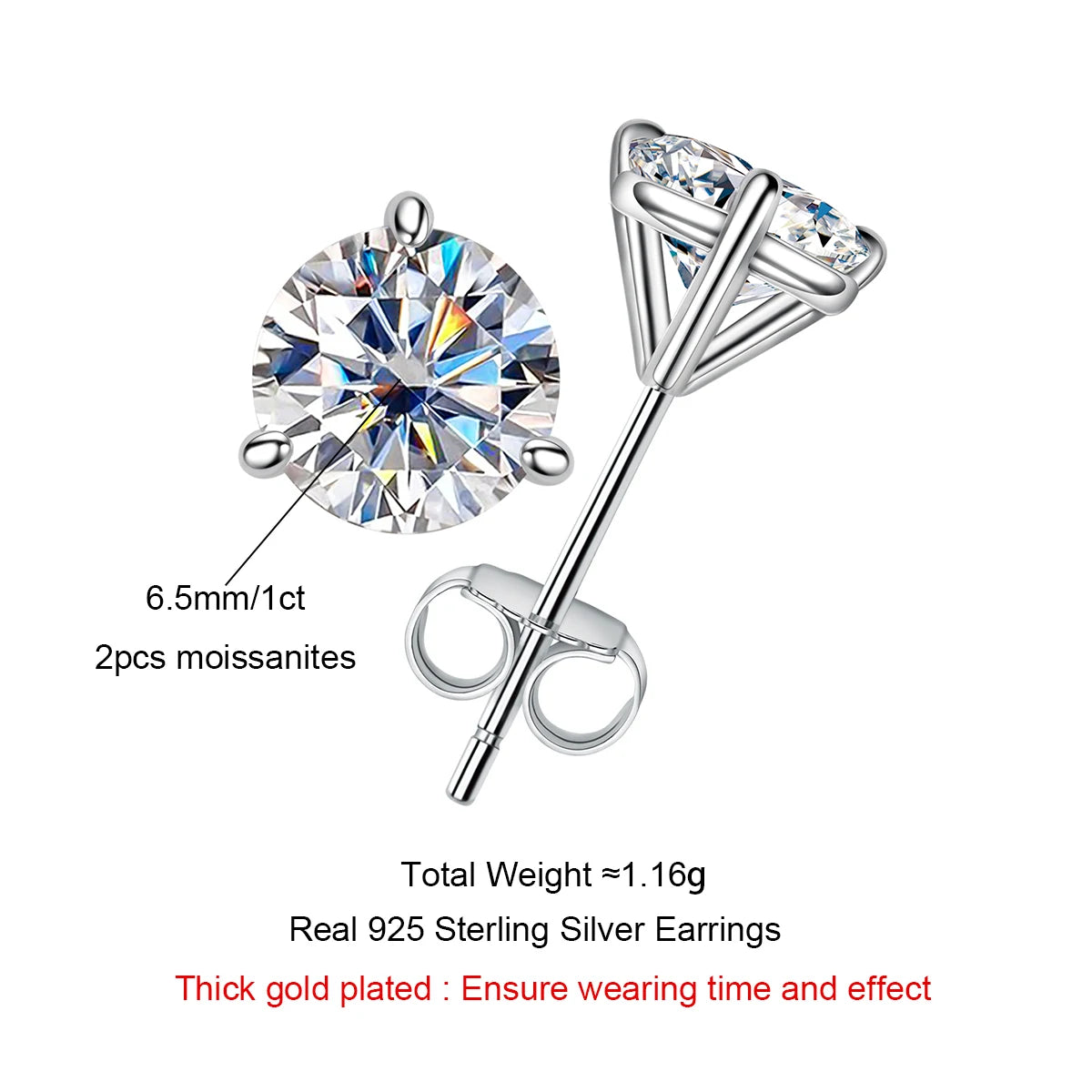 AnuJewel 2cttw D Color Moissanite Diamond Stud Earrings  925 Sterling Silver Classic Earrings Jewelry Wholesale