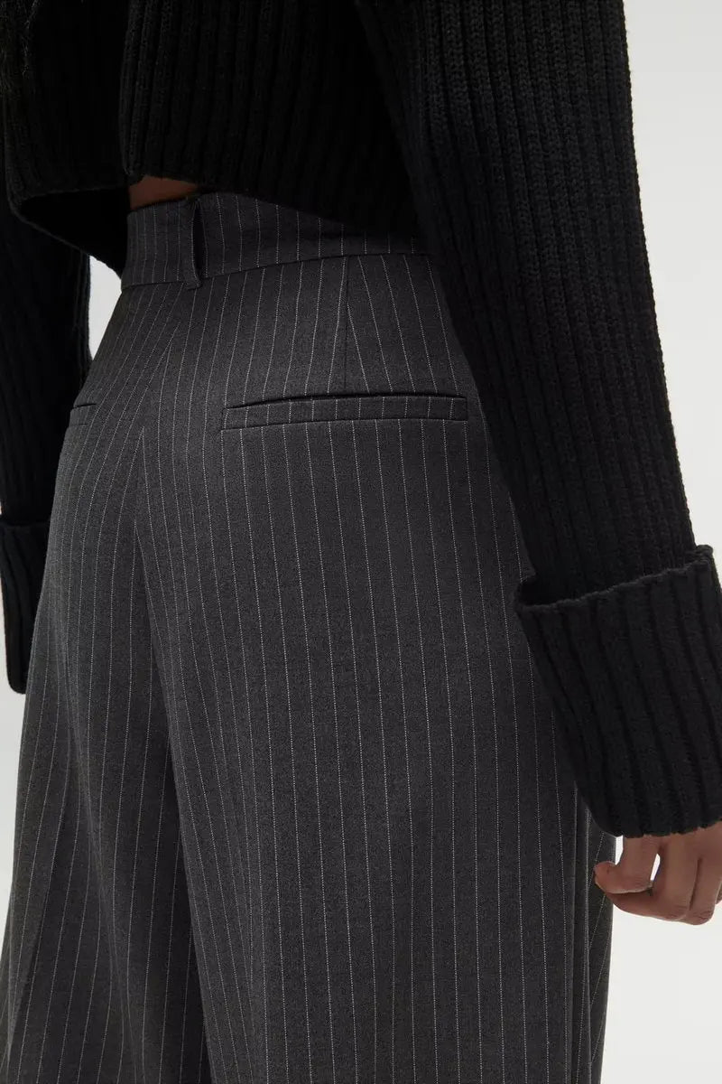 Wixra Women Casual Pants Zipper High Waist Package Striped Office Lady Stylish Loose Straight Trousers