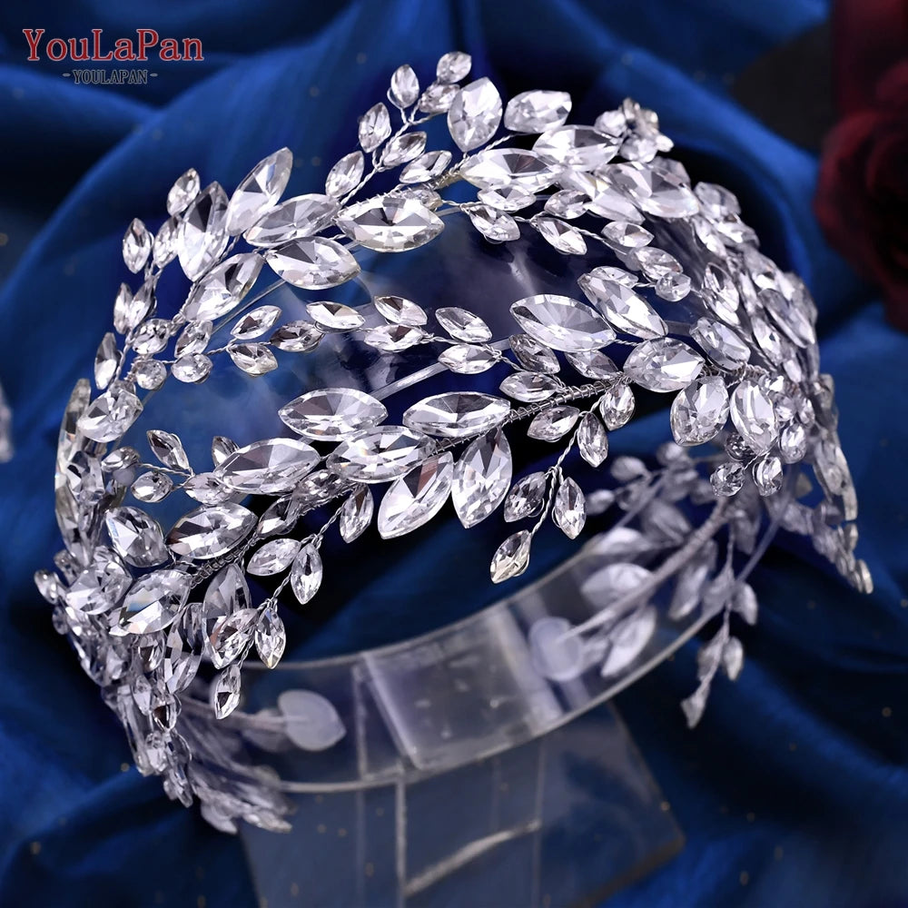 TOPQUEEN Bridal Crowns and Tiaras Woman Headgear Rhinestone Hairbands Wedding Accessories Bride Headband Headdresses HP304